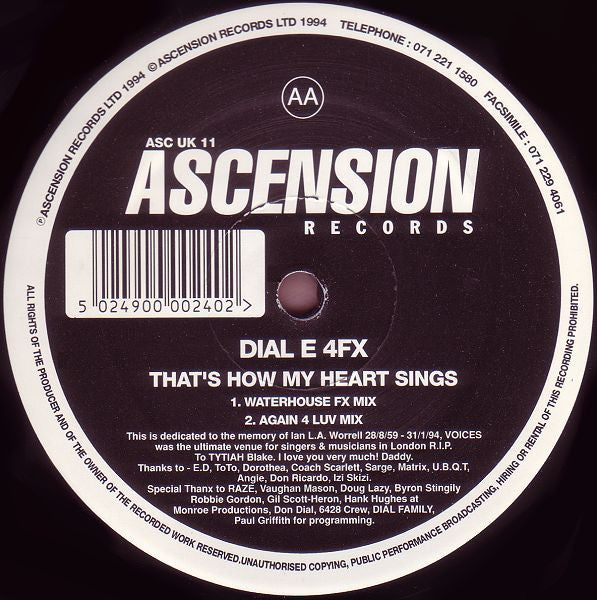 Dial E 4 FX : That's How My Heart Sings (12")
