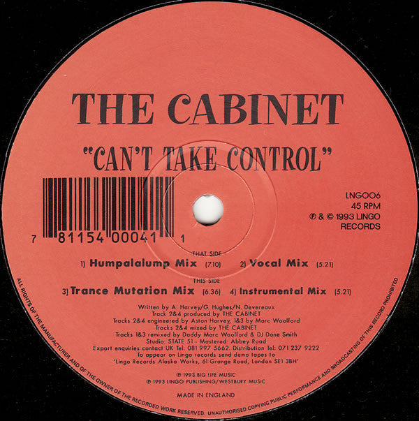 The Cabinet (2) : Can't Take Control (12")