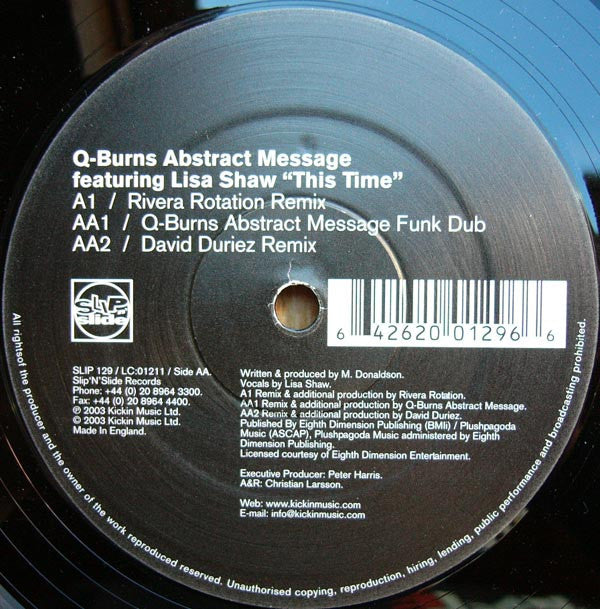 Q-Burns Abstract Message Featuring Lisa Shaw : This Time (12")