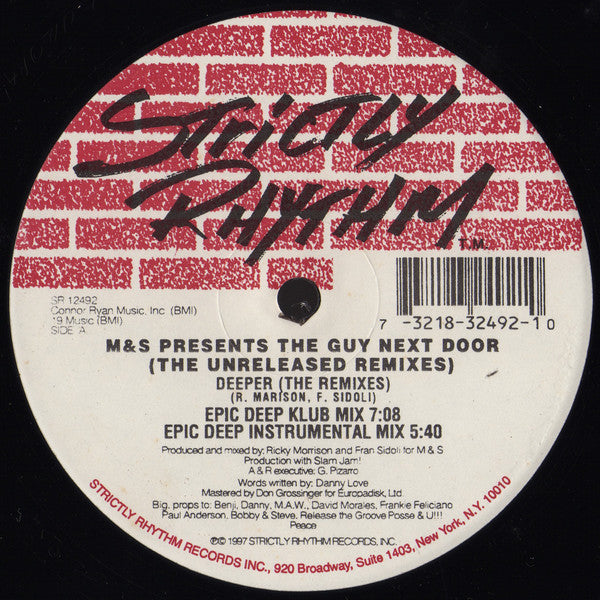 M&S Presents The Guy Next Door : Deeper (The Unreleased Remixes) (12")