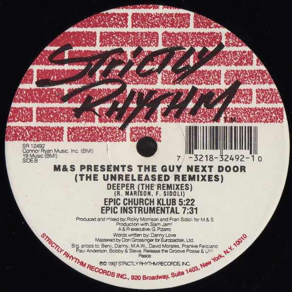 M&S Presents The Guy Next Door : Deeper (The Unreleased Remixes) (12")