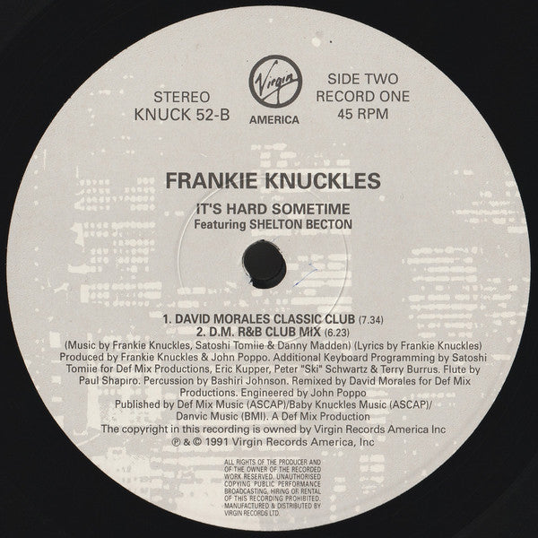 Frankie Knuckles Featuring Shelton Becton : It's Hard Sometime (2x12", Ltd, Promo, Gat)