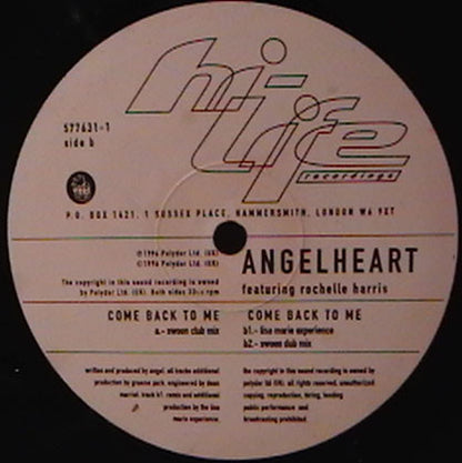 Angelheart Featuring Rochelle Harris : Come Back To Me (12")