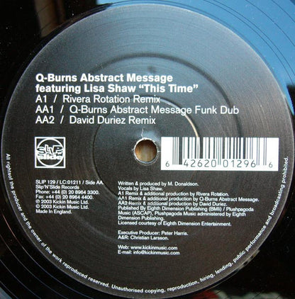 Q-Burns Abstract Message Featuring Lisa Shaw : This Time (12")