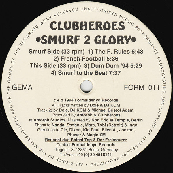 Clubheroes : Smurf 2 Glory (12")