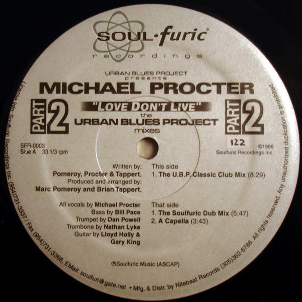 Urban Blues Project presents Michael Procter : Love Don't Live (Part 2) (The Urban Blues Project Mixes) (12")