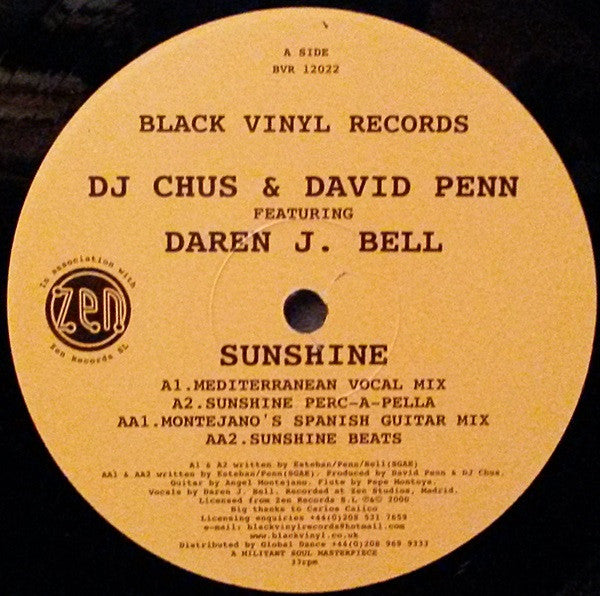 DJ Chus & David Penn Featuring Daren J. Bell* : Sunshine (12")