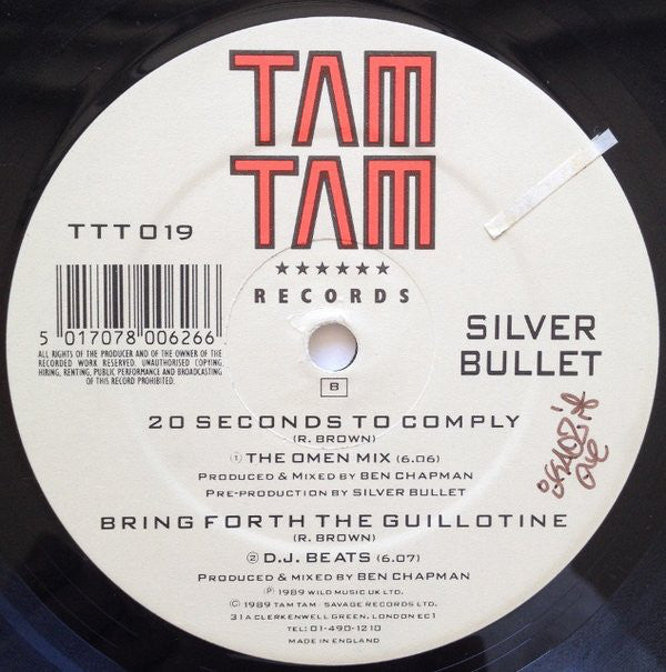 Silver Bullet : 20 Seconds To Comply (12", Single, Com)