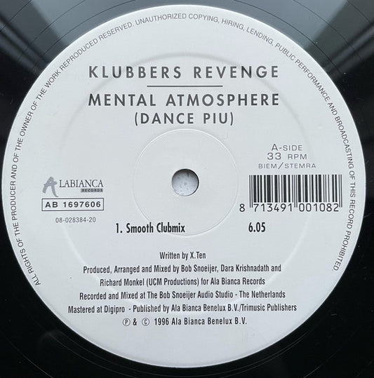 Klubbers Revenge : Mental Atmosphere (Dance Piu) (12")