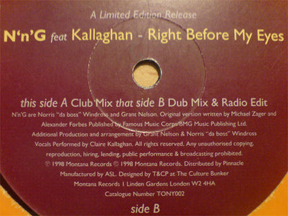 N'n'G feat Kallaghan : Right Before My Eyes (12", Ltd)