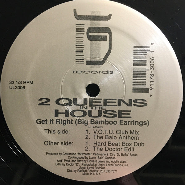 2 Queens In The House : Get It Right (Black Bamboo Earrings) (12")