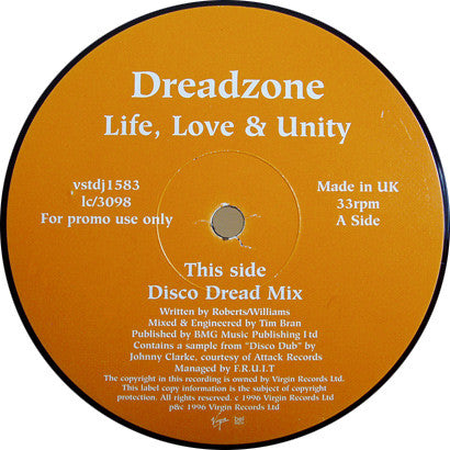 Dreadzone : Life, Love & Unity (12", Promo)