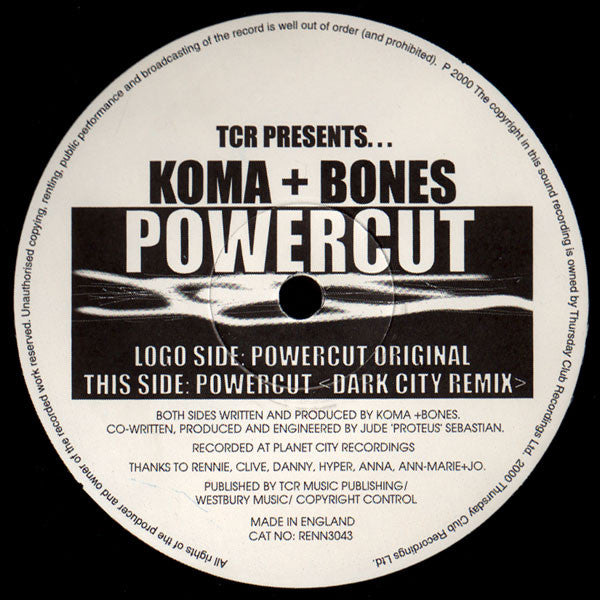 TCR (2) Presents Koma & Bones : Powercut (12")